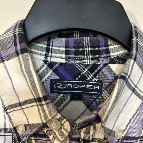 Roper Cowboy Western Plaid Button Down Shirt Men's Large - Picture 2 of 6